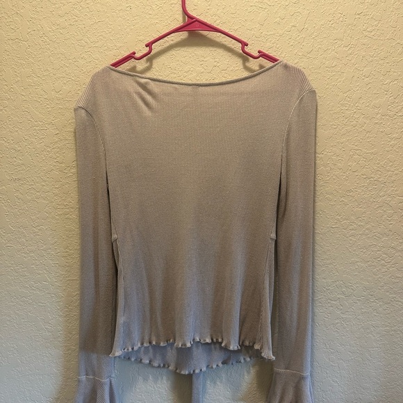 Free People Light Gray Tie-Front Blouse - Picture 6 of 6
